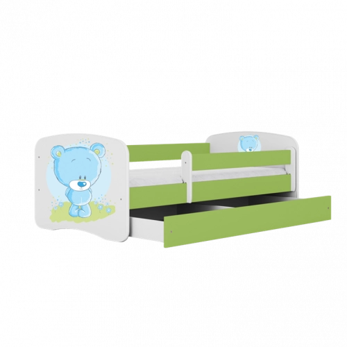 Łóżko babydreams zielone niebieski miś z szufladą materac 140/70