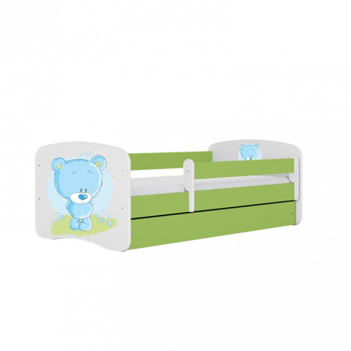 Łóżko babydreams zielone niebieski miś z szufladą materac 180/80