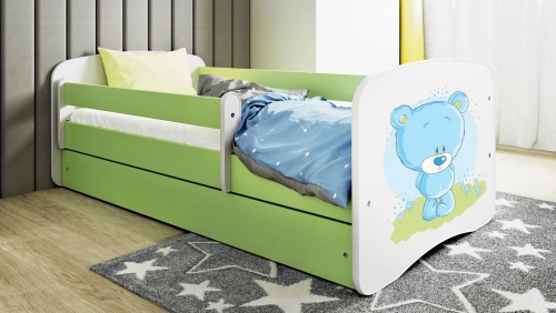 Łóżko babydreams zielone niebieski miś z szufladą materac 180/80