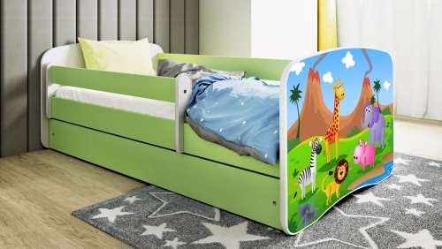 Łóżko babydreams zielone safari z szufladą materac 140/70