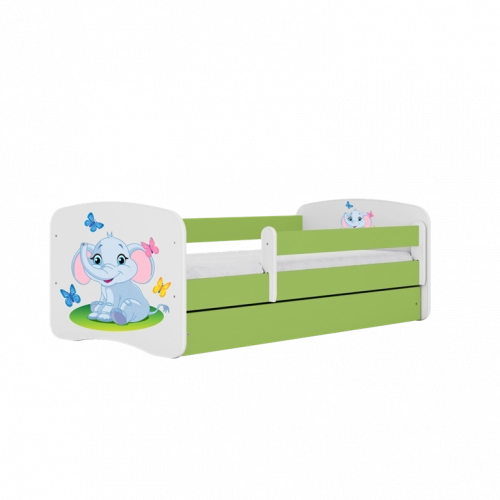 Łóżko babydreams zielone słonik z szufladą materac 180/80