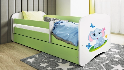 Łóżko babydreams zielone słonik z szufladą materac 180/80