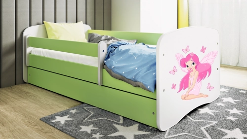 Łóżko babydreams zielone wróżka z motylkami bez szuflady materac 180/80