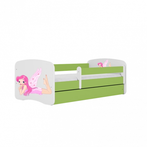 Łóżko babydreams zielone wróżka ze skrzydełkami bez szuflady materac 140/70