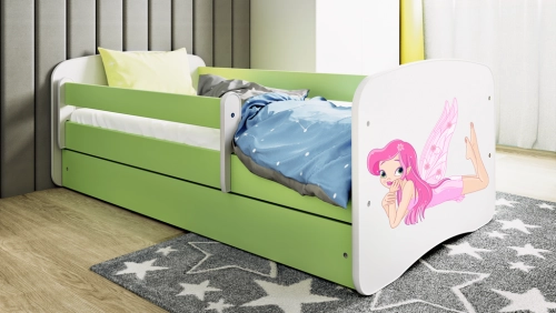 Łóżko babydreams zielone wróżka ze skrzydełkami z szufladą materac 180/80
