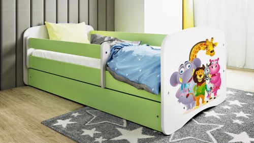 Łóżko babydreams zielone zoo z szufladą materac 160/80