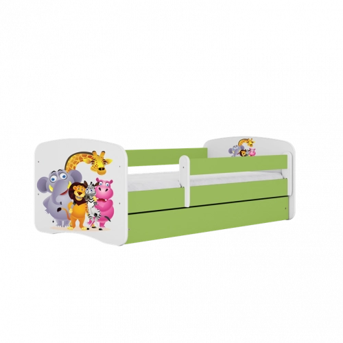 Łóżko babydreams zielone zoo z szufladą materac 160/80