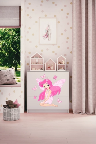 Komoda babydreams biała wróżka z motylkami