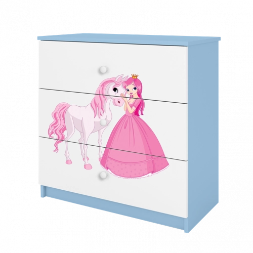 Komoda babydreams niebieska księżniczka konik