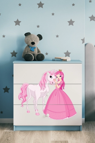 Komoda babydreams niebieska księżniczka konik