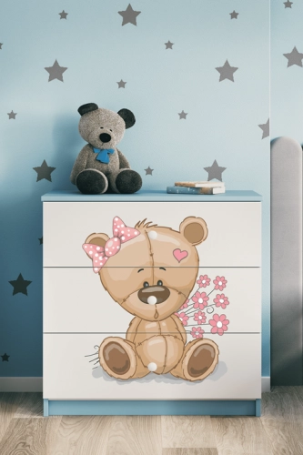 Komoda babydreams niebieska miś kwiatki