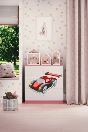 Komoda babydreams różowa auto wyścigowe