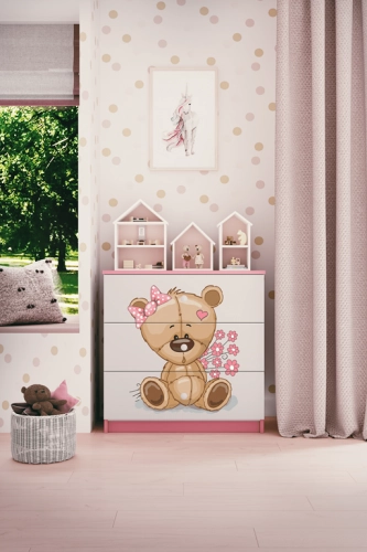 Komoda babydreams różowa miś kwiatki