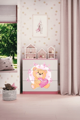 Komoda babydreams różowa miś motylki