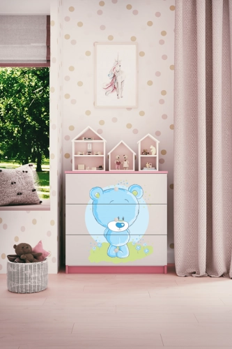 Komoda babydreams różowa niebieski miś