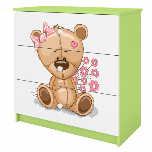 Komoda babydreams zielona miś kwiatki