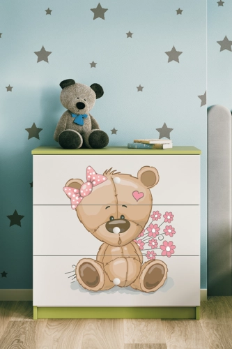 Komoda babydreams zielona miś kwiatki