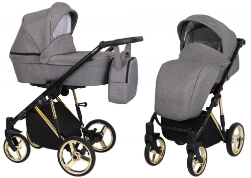 Kunert Molto Premium Wózek Głęboko-Spacerowy 2w1 Grafit Jeans Złota Rama Koła Żelowe
