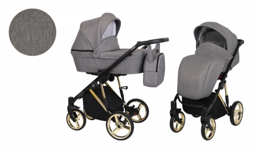 Kunert Molto Premium Wózek Głęboko-Spacerowy 2w1 Grafit Jeans Złota Rama Koła Żelowe