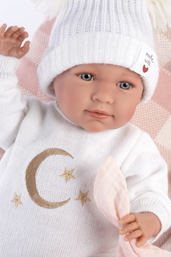 Lelle zīdainis Mimi 42 cm (spilvens, raud, runā, ar mānekli, mīkstais ķermenis) Spānija LL74034