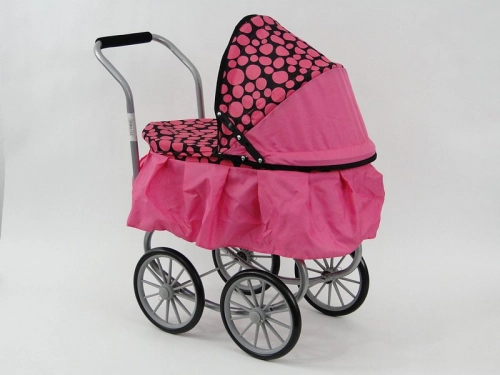 Leļļu rati, ar volāniem (tumši rozā ar melnu, ar lieliem ritenīšiem), augstums 67cm 534070