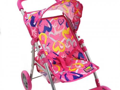 Leļļu ratiņi ar grozu un jumtiņu 60x54x33,5 cm 533868