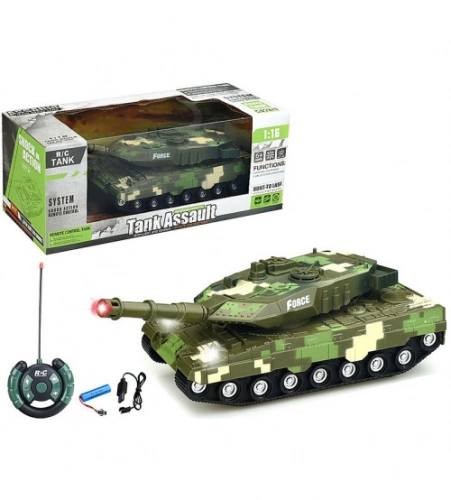 Радиоуправляемый танк (свет, звук, 4 напр.) USB зарядка 34 cm 575455