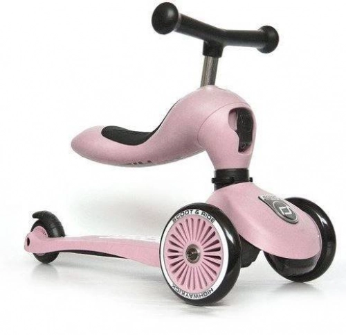 Bērnu skrejritenis ar sēdekli Scootandride Highwaykick 2in1 + regulējama ķivere bērniem (45-51) Rose