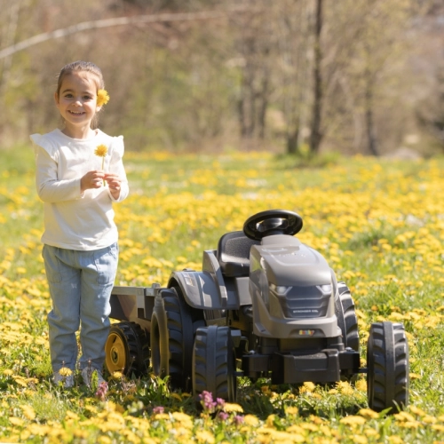 SMOBY Traktor XXL Szary na Pedały z Przyczepką