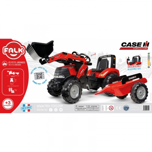 Traktors ar pedāļiem ar kausu un piekabi FALK Case Red