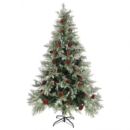 Ziemassvētku Egle Ar Čiekuriem, Zaļa Ar Baltu, 120 Cm, Pvc, Pe Vidaxl