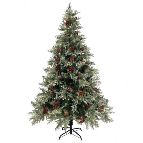 Ziemassvētku Egle Ar Čiekuriem, Zaļa, Balta, 120 Cm, Pvc Un Pe Vidaxl