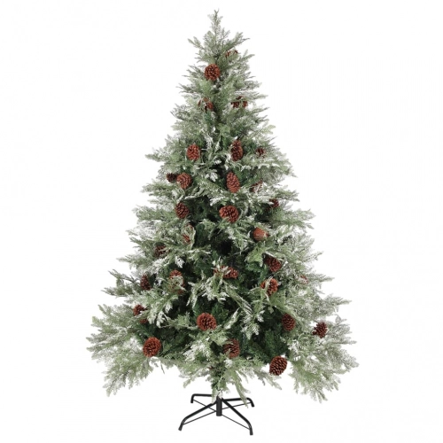 Ziemassvētku Egle Ar Čiekuriem, Zaļa, Balta, 150 Cm, Pvc Un Pe Vidaxl