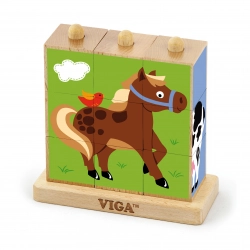 Viga 50833 9Pcs Stacking Cube Puzzle - Farm Animals