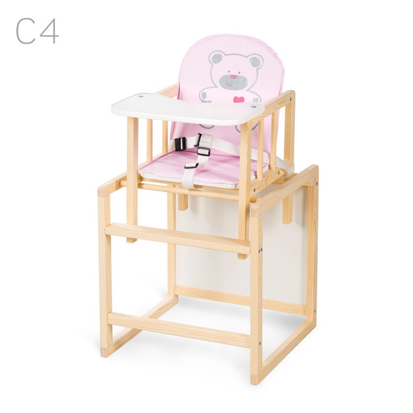 Barošanas krēsls - transformeris Klups AGA I pink bear (C4) priežu krāsas