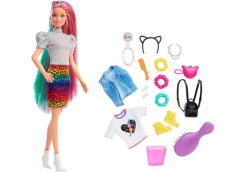 Barbie Rainbow Cheetah Hair Feature Doll lelle GRN81