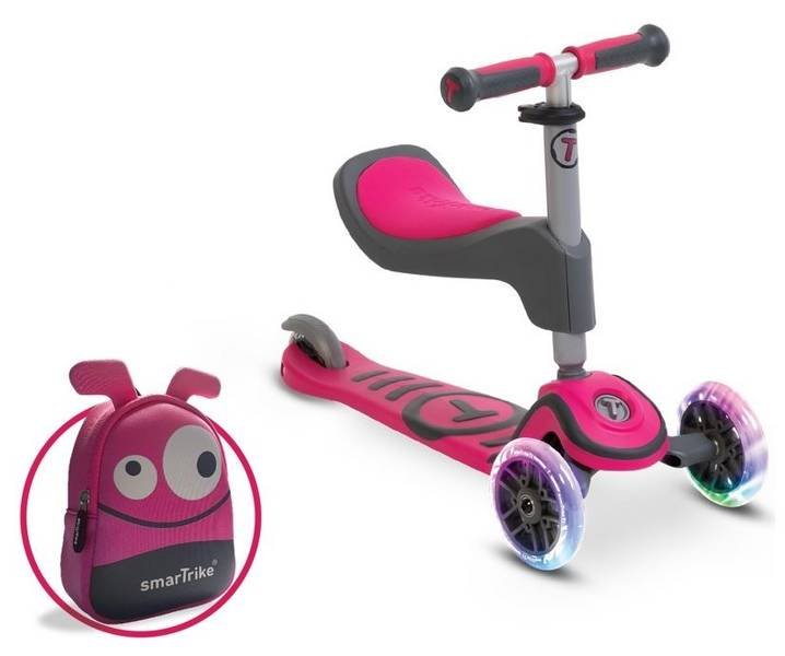 Bērnu skrejritenis Smart Trike Scooter T1 LED + Soma Pink