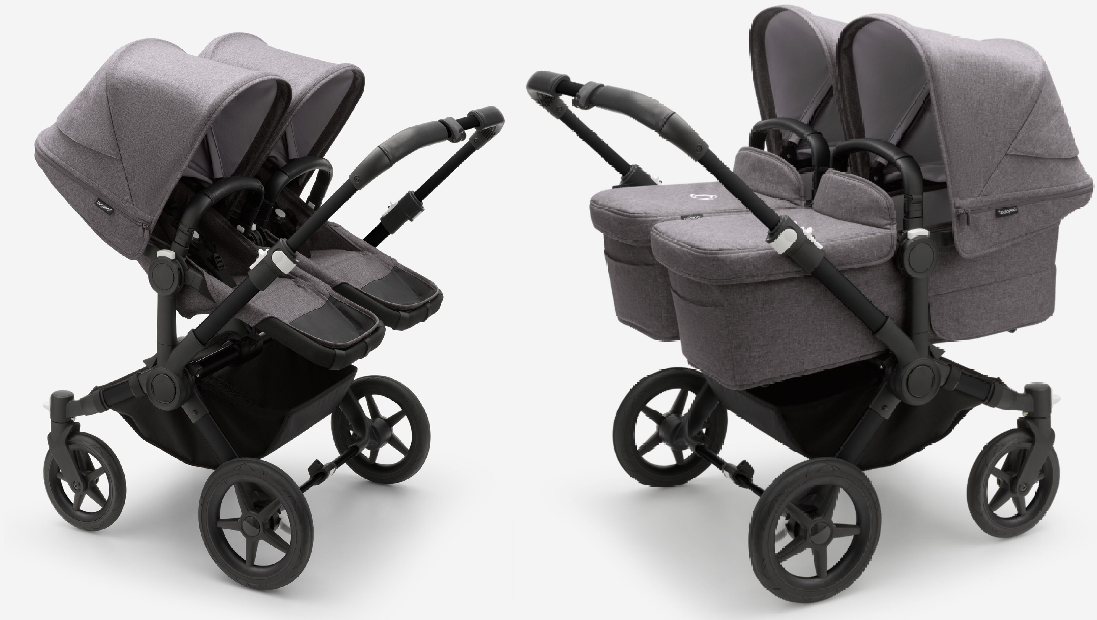 Bugaboo Donkey 5 TWIN Grey Melange Black frame Dvīņu rati Transformeris 2in1