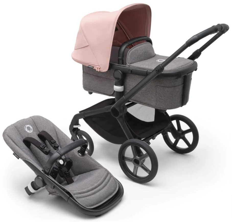 Bugaboo Fox 5 Grey Melange Bērnu rati 2in1 Black Rāmis + Jumts Morning Pink