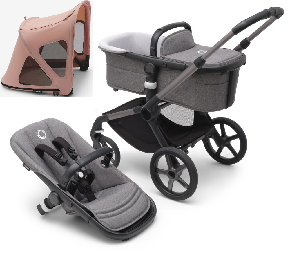 Bugaboo Fox 5 Grey Melange Bērnu rati 2in1 Grafīta rāmis + Jumts Breezy Sandy Pink