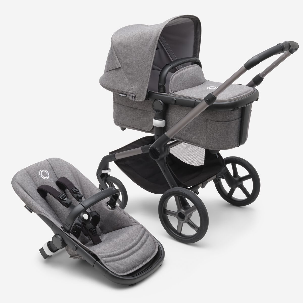 Bugaboo Fox 5 Grey Melange Bērnu rati 2in1 Grafīta rāmis