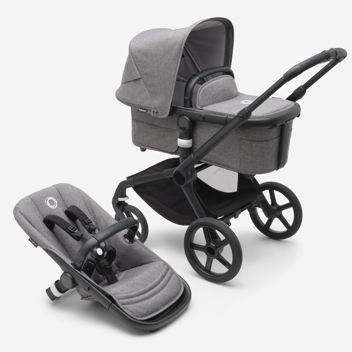 Bugaboo Fox 5 Grey Melange Bērnu rati 2in1 Melns rāmis