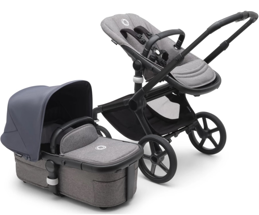 Bugaboo Fox 5 Grey Melange Bērnu rati 2in1 Black Rāmis + Jumts Stormy Blue