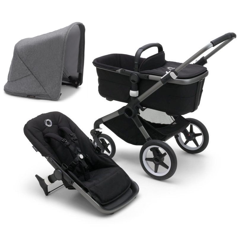 Bugaboo Fox 5 Midnight black Bērnu rati 2in1 Grafīta rāmis + Grey Melange jumts