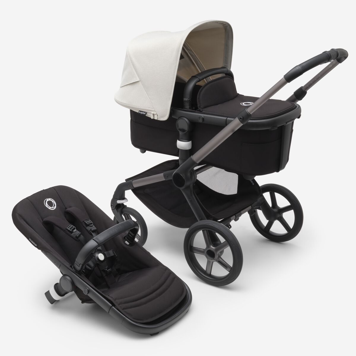 Bugaboo Fox 5 Midnight black Bērnu rati 2in1 Grafīta rāmis + Jumts Misty White