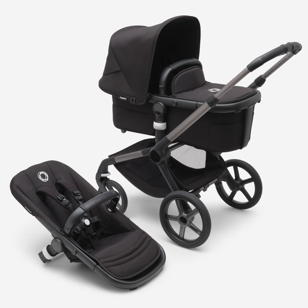 Bugaboo Fox 5 Midnight black Bērnu rati 2in1 Grafīta rāmis + Melns jumts