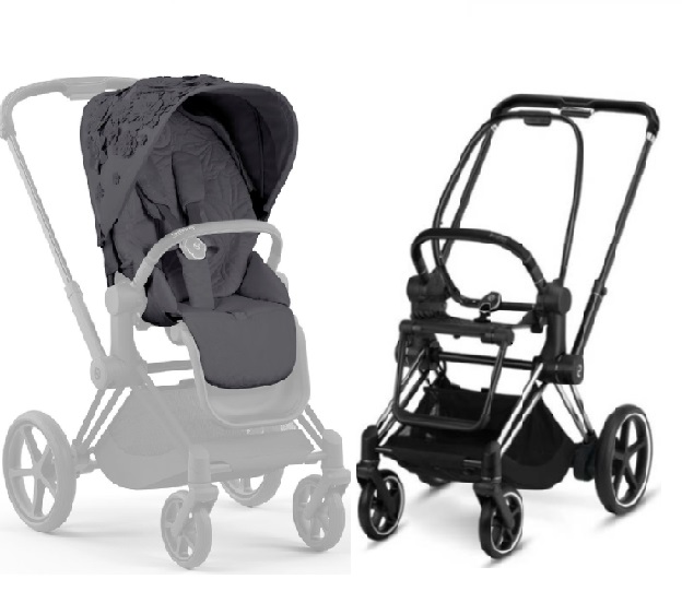 Cybex e-Priam Dream Grey Simply Flowers Chrome black frame Pastaigu rati