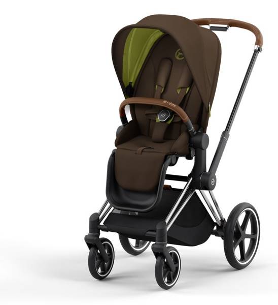 Cybex e-Priam Khaki Brown Chrome brown frame Pastaigu rati