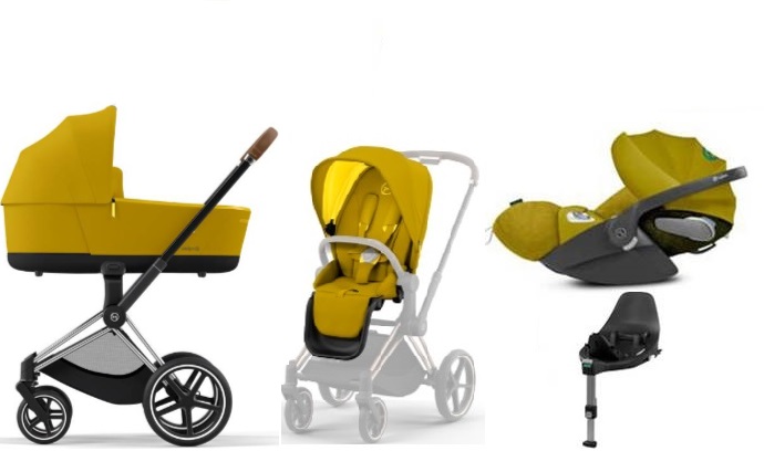 Cybex e-Priam Mustard Yellow Chrome brown frame Bērnu rati 4in1