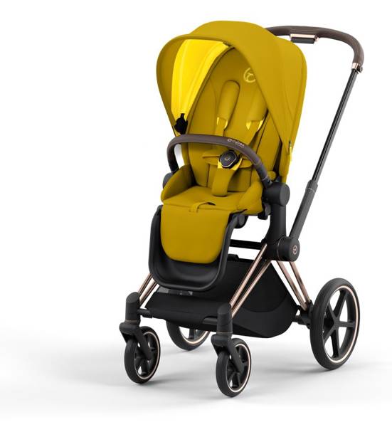 Cybex e-Priam Mustard Yellow Rosegold frame Pastaigu rati